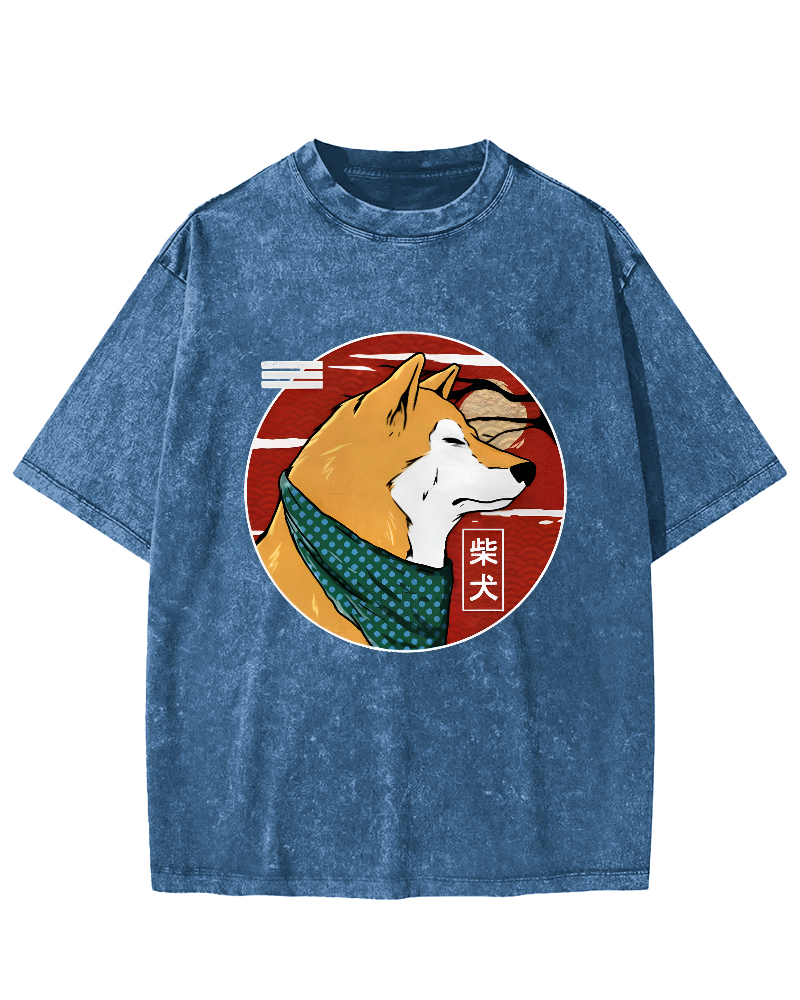 Cute Shiba Inu Pattern Vintage Distressed T-shirt-Zazasy