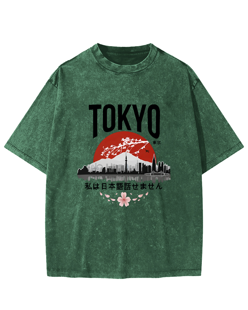 Tokyo Scenery Japanese Style Vintage Distressed T-shirt-Zazasy