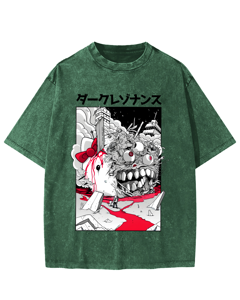 Japanese Abstract Cartoon Monsters Vintage Distressed T-shirt-Zazasy
