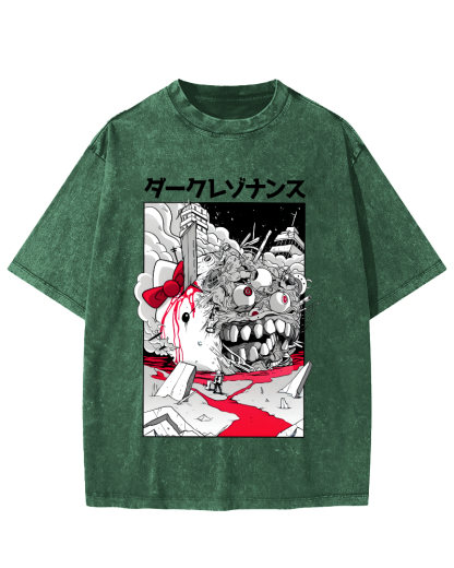 Japanese Abstract Cartoon Monsters Vintage Distressed T-shirt-Zazasy