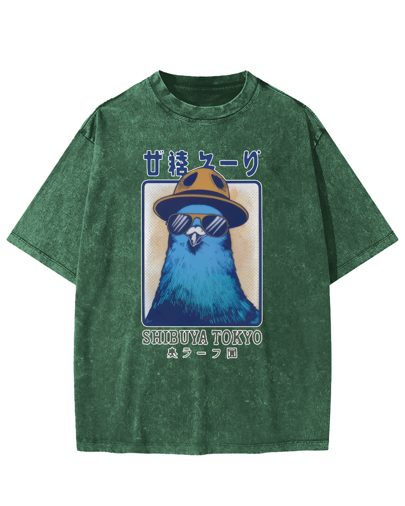 Shibuya Pigeon Retro Vintage Washed T-shirt