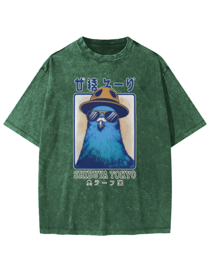 Shibuya Pigeon Retro Vintage Washed T-shirt