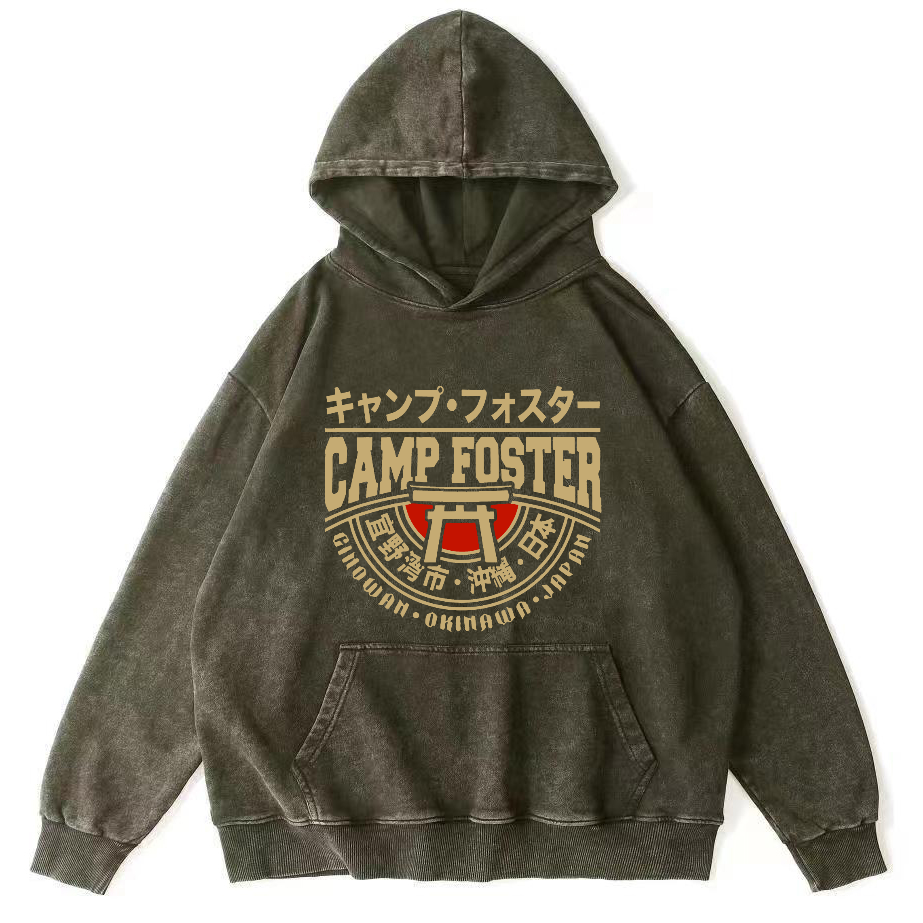 Japanese Okinawa Retro Style Vintage Washed Hoodie-Zazasy