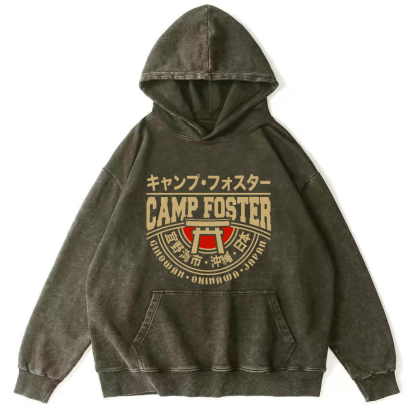 Japanese Okinawa Retro Style Vintage Washed Hoodie-Zazasy