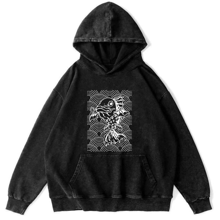 Japanese Carp Pattern Vintage Distressed Hoodie-Zazasy