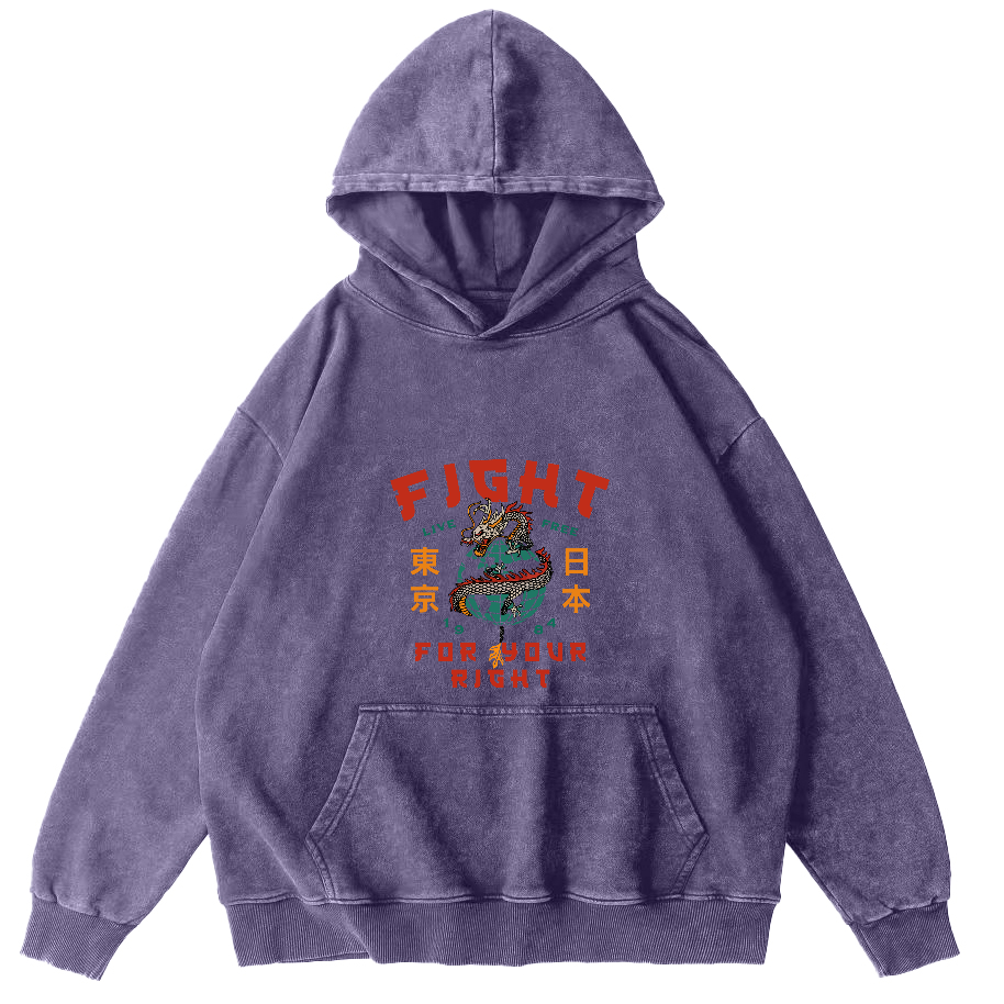 Tokyo Dragon Pattern Japanese Style Vintage Distressed Hoodie-Zazasy