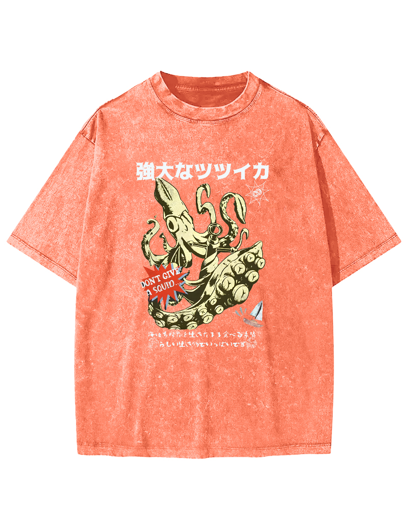 Powerful Japanese Style Octopus Vintage Distressed T-shirt-Zazasy