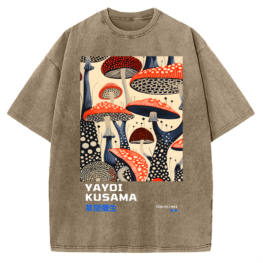 Yayoi Kusama Mushroom Vintage Wash Japanese Vintage Washed T-shirt