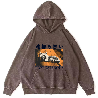 Lazy Raccoon Japanese Vintage Distressed Hoodie-Zazasy
