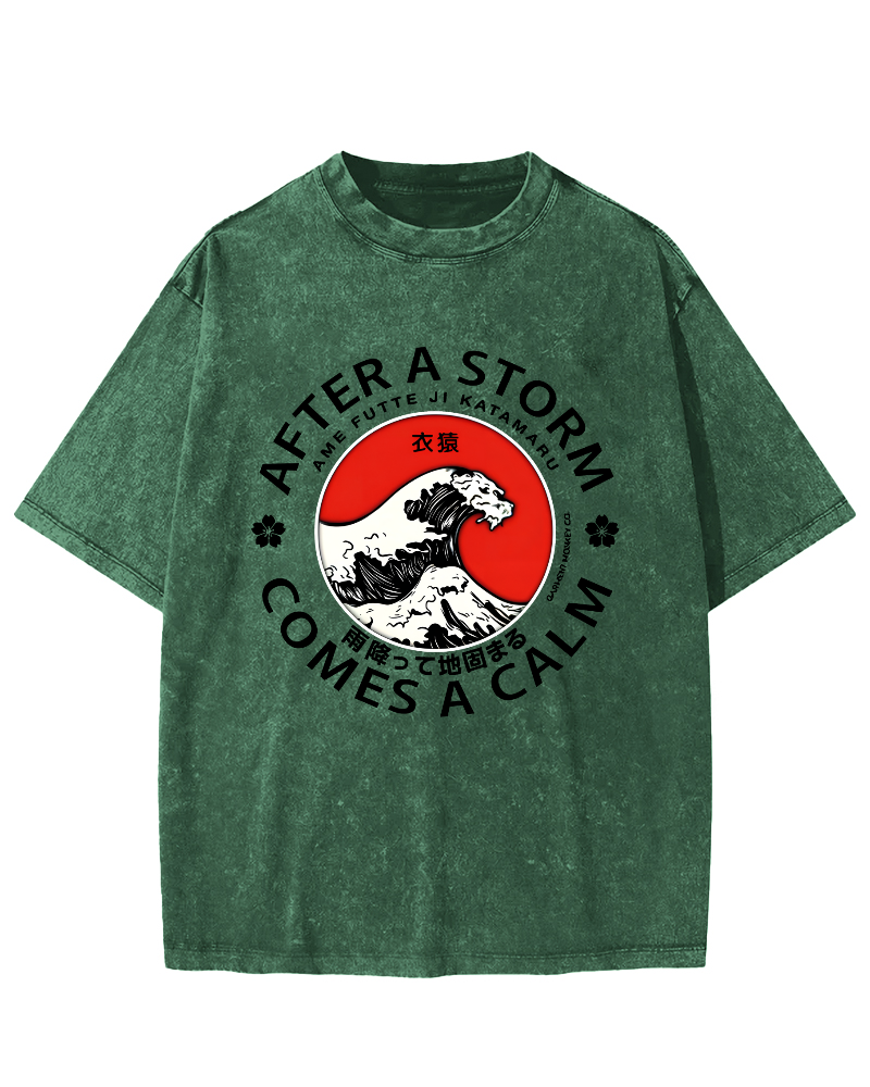 Wave Pattern Japanese Style Vintage Distressed T-shirt-Zazasy