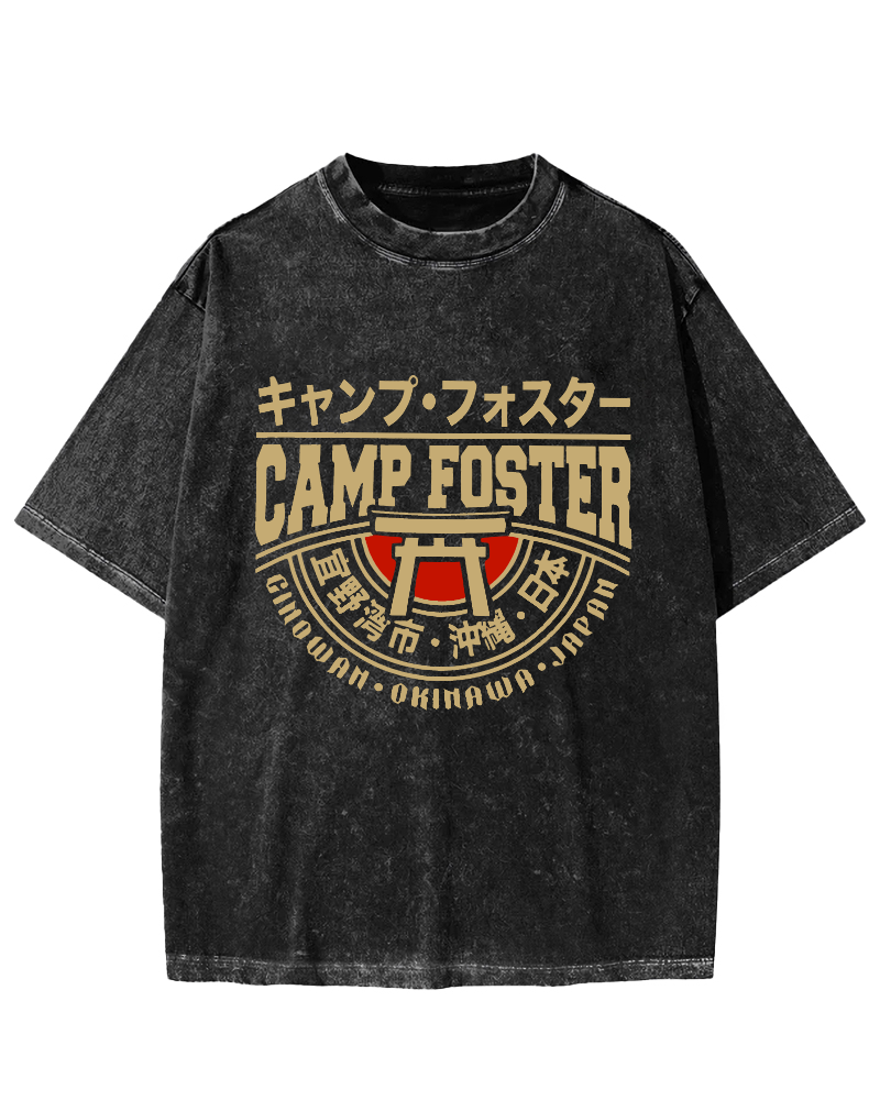 Japanese Okinawa Retro Vintage Washed T-shirt-Zazasy