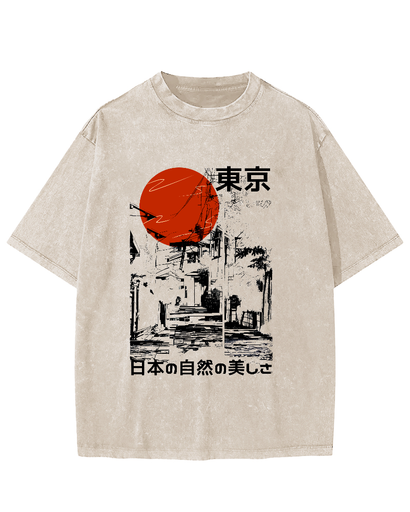 Tokyo's Natural Scenery Vintage Distressed T-shirt-Zazasy