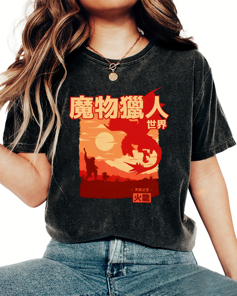 World Monsters Vintage Washed T-shirt-Zazasy