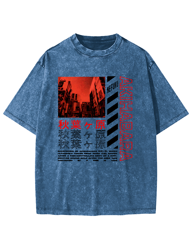 Akihabara Text Vintage Washed T-shirt-Zazasy