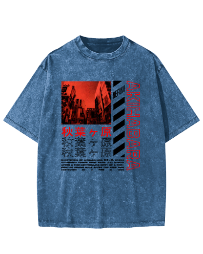 Akihabara Text Vintage Washed T-shirt-Zazasy