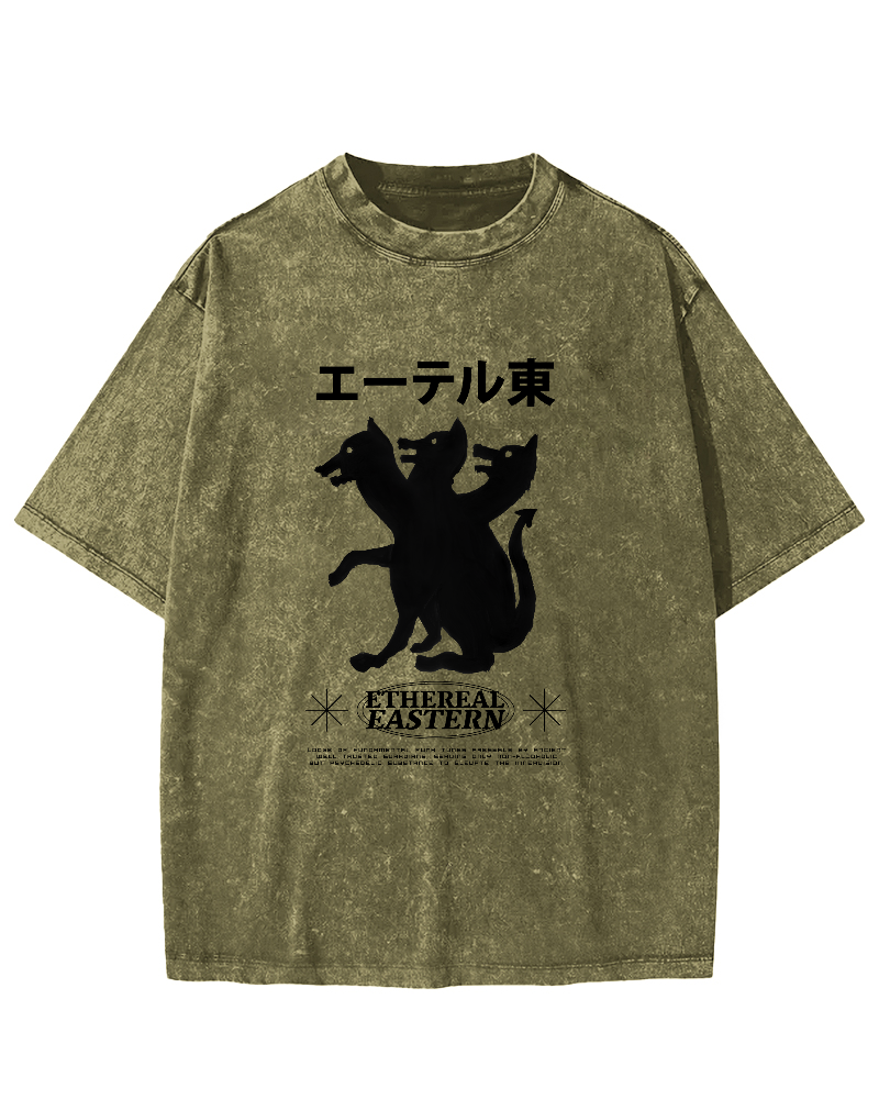 Japanese Puppy Pattern Vintage Distressed T-shirt-Zazasy
