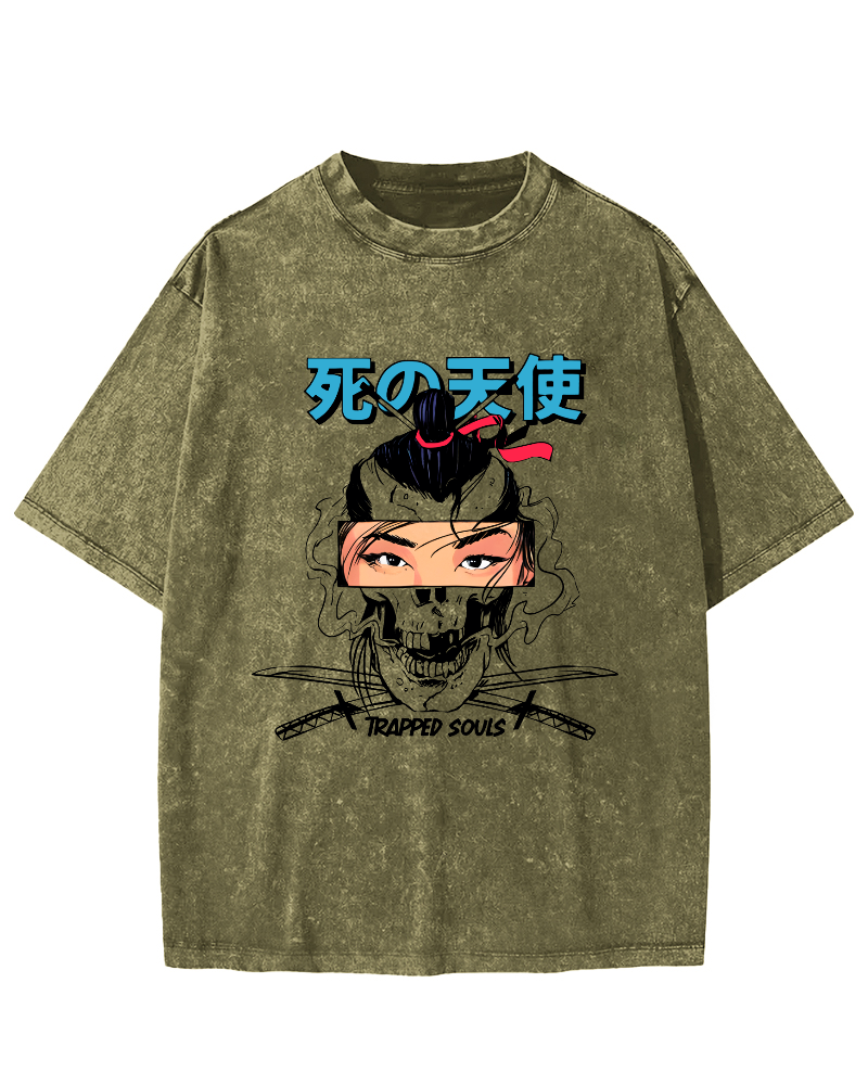 Japanese Angel Anime Vintage Washed T-shirt-Zazasy