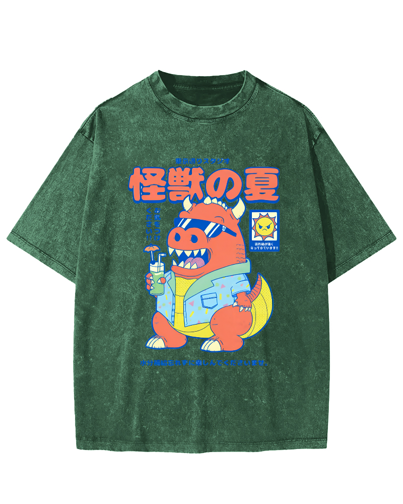 Monster's Summer Vintage Washed T-shirt-Zazasy