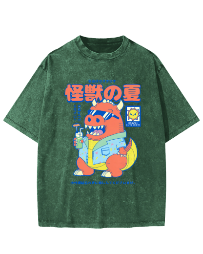 Monster's Summer Vintage Washed T-shirt-Zazasy