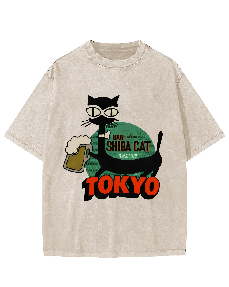 Retro Tokyo Cartoon Cat Vintage Distressed T-shirt-Zazasy