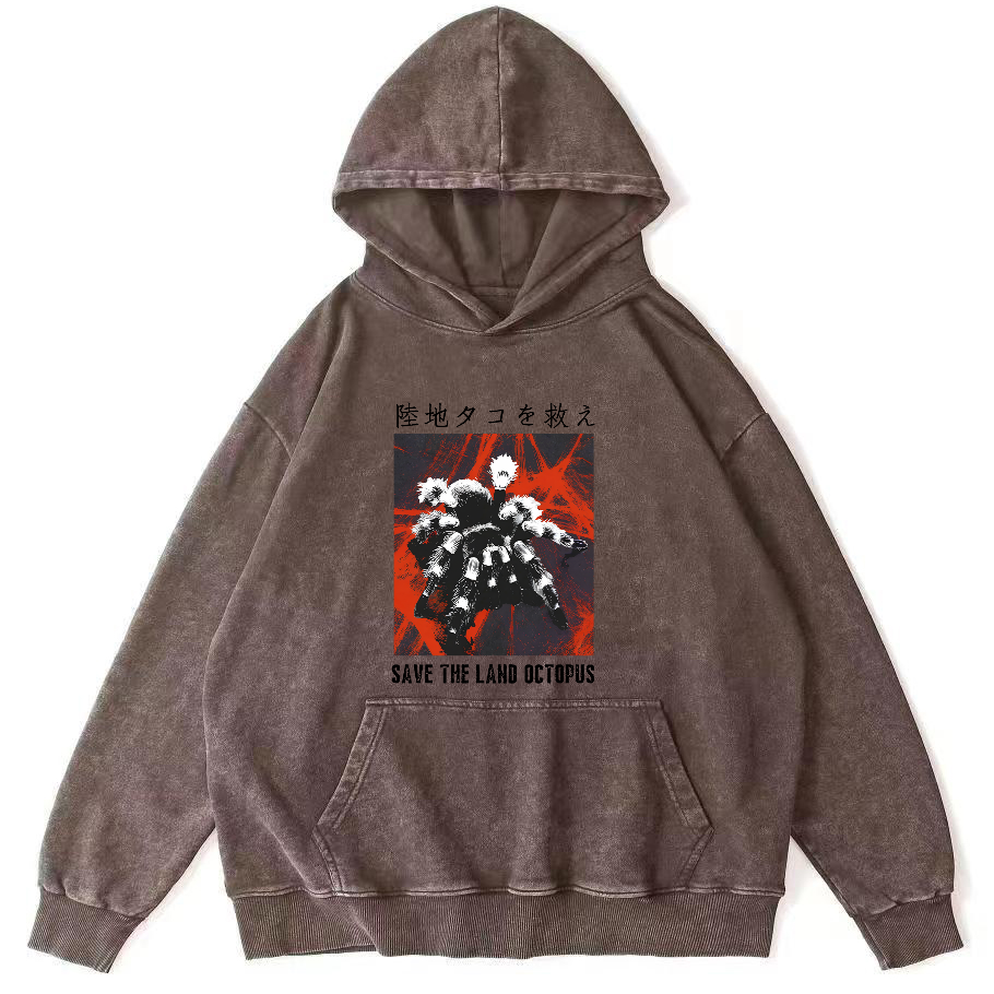 Save The Land Octopus Vintage Washed Hoodie-Zazasy