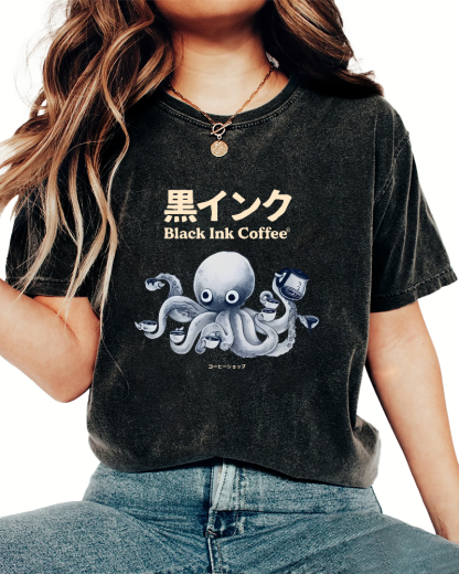 Japanese Octopus Pattern Leisure Vintage Distressed T-shirt-Zazasy