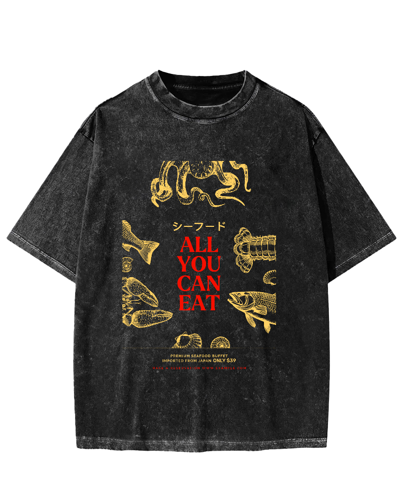 All You Can Eat Vintage Washed T-shirt-Zazasy