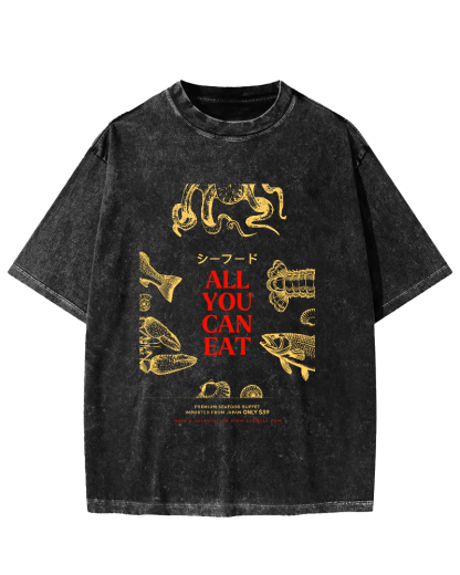 All You Can Eat Vintage Washed T-shirt-Zazasy