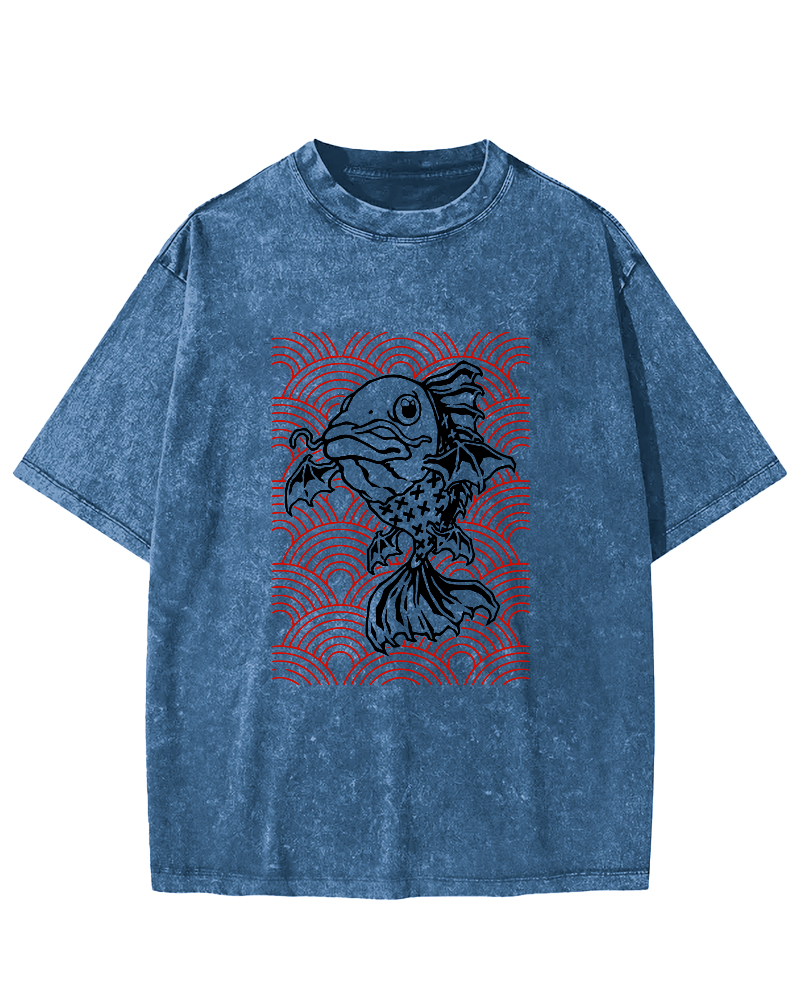 Japanese Carp Pattern Vintage Distressed T-shirt-Zazasy