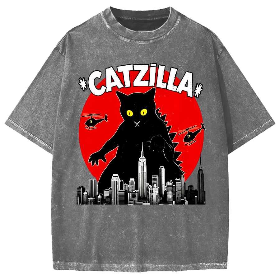 Black CatZilla Vintage Washed T-shirt