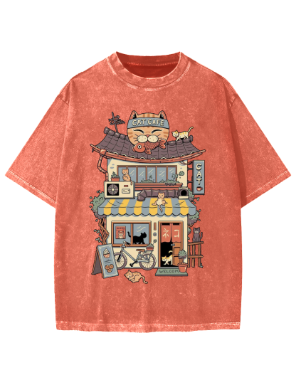 Japanese Cat Cafe Vintage Washed T-shirt