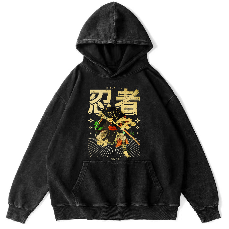 Japanese Ninja Vintage Distressed Hoodie-Zazasy
