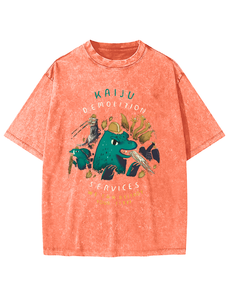 Cartoon Dinosaur Leisure Vintage Washed T-shirt-Zazasy