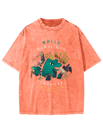 Cartoon Dinosaur Leisure Vintage Washed T-shirt-Zazasy