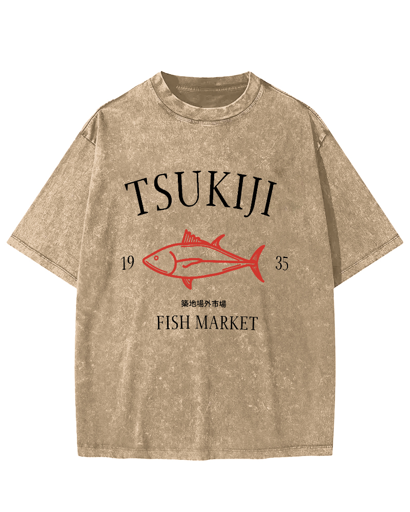 Japan's Tsukiji Off Market Vintage Washed T-shirt-Zazasy