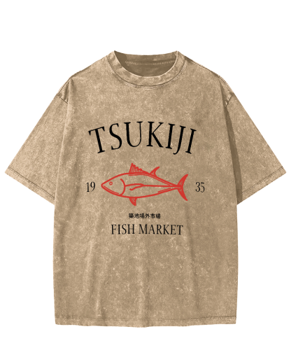 Japan's Tsukiji Off Market Vintage Washed T-shirt-Zazasy