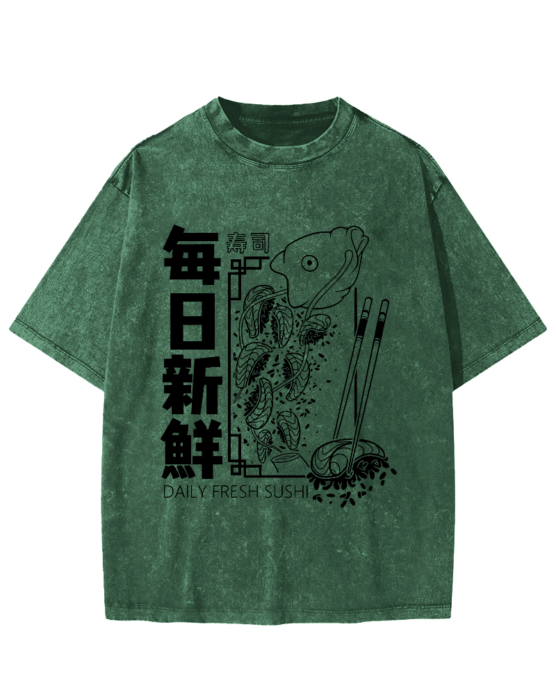 Fresh Sushi Daily Vintage Washed T-shirt-Zazasy