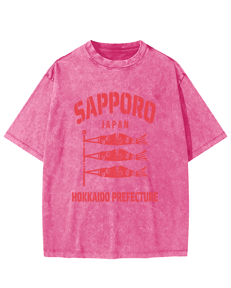 Sapporo Hokkaido Prefecture Vintage Washed T-shirt-Zazasy