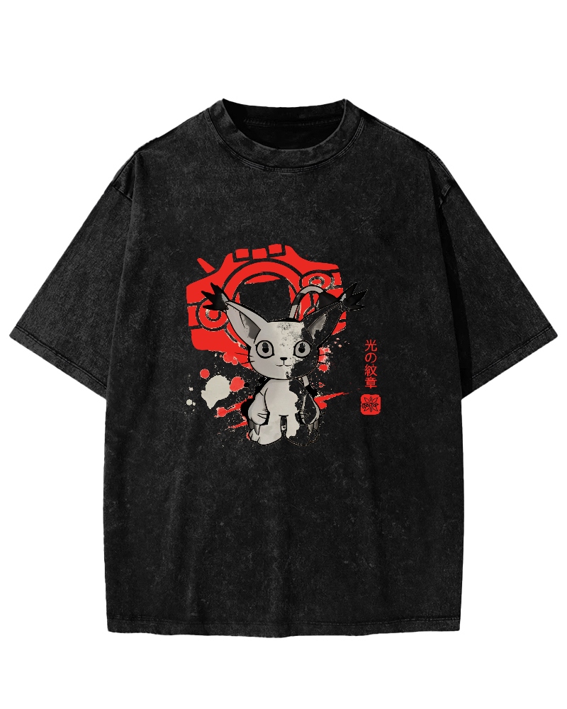 Retro Cartoon Kitten Japanese Style Vintage Distressed T-shirt-Zazasy