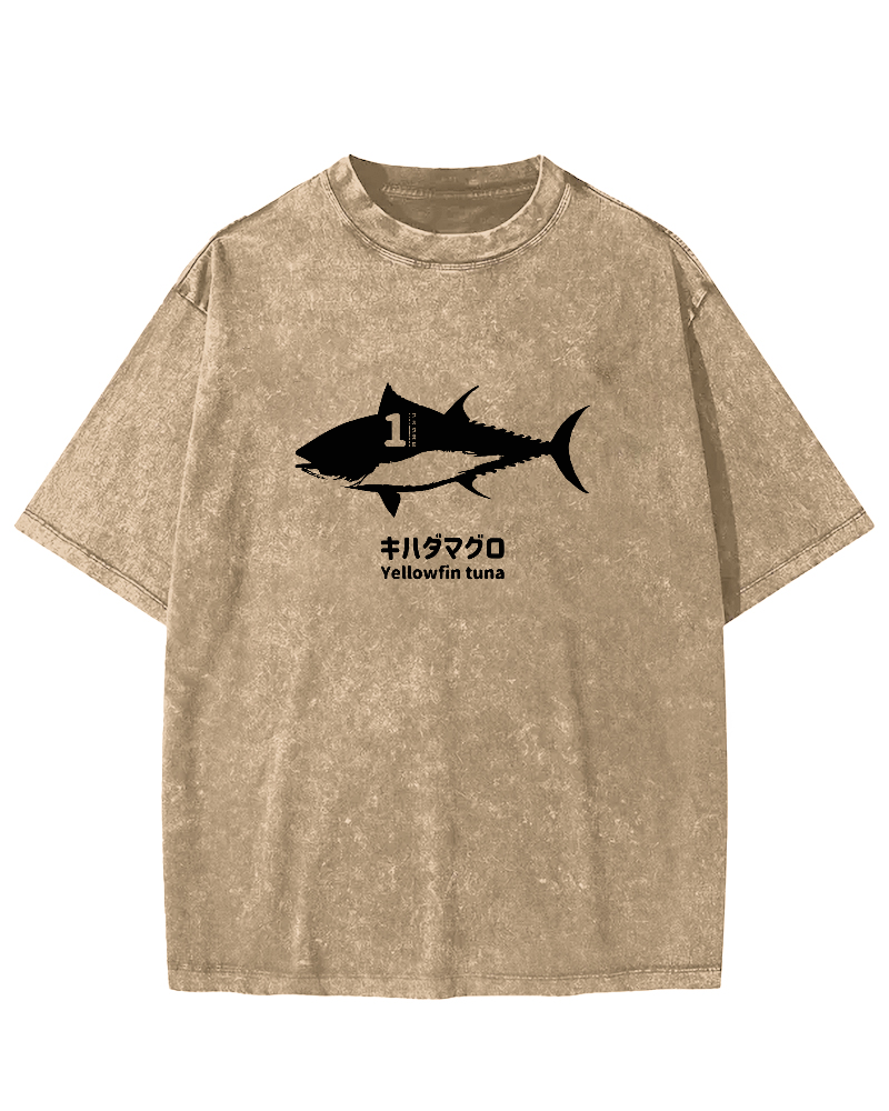 Japanese No.1 Fish Pattern Vintage Distressed T-shirt-Zazasy