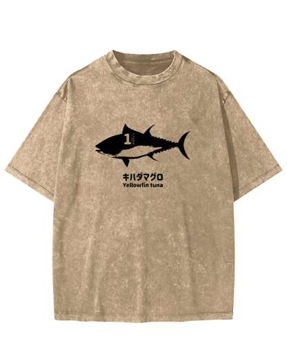 Japanese No.1 Fish Pattern Vintage Distressed T-shirt-Zazasy
