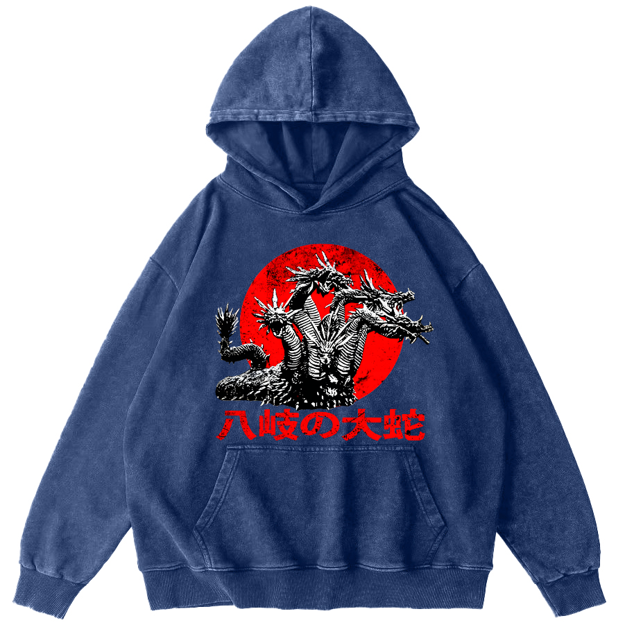 Japanese Style Giant Snake Monster Vintage Distressed Hoodie-Zazasy