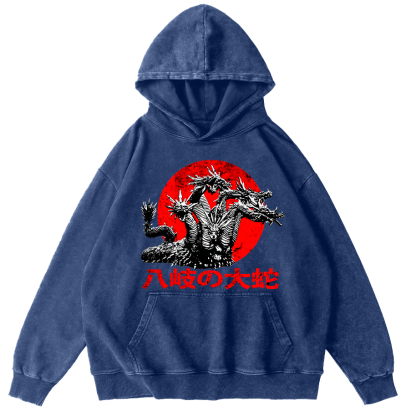 Japanese Style Giant Snake Monster Vintage Distressed Hoodie-Zazasy