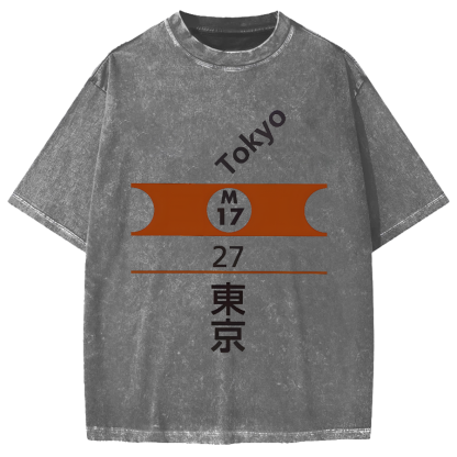 Tokyo Station of Marunouchi LIne Vintage Washed T-shirt
