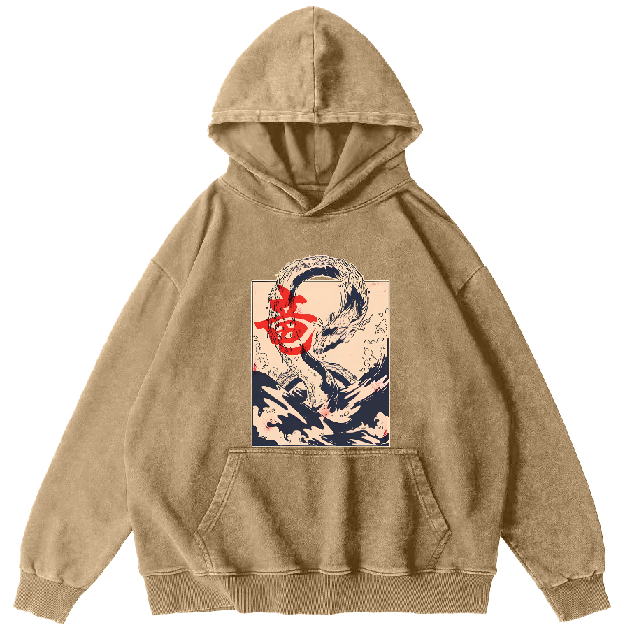 Kobe Water Dragon Japanese Style Vintage Distressed Hoodie-Zazasy