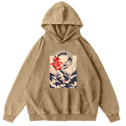 Kobe Water Dragon Japanese Style Vintage Distressed Hoodie-Zazasy
