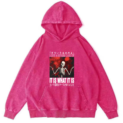 Retro skull pattern Japanese style Vintage Distressed Hoodie-Zazasy