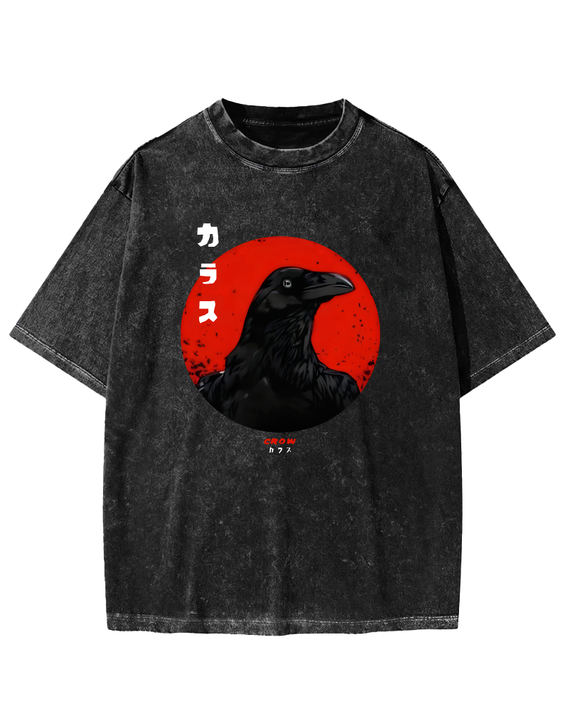 Crow Japanese Vintage Distressed T-shirt-Zazasy