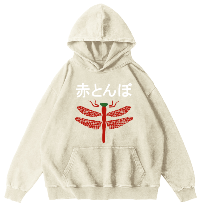 Japanese Dragonfly Vintage Distressed Hoodie-Zazasy