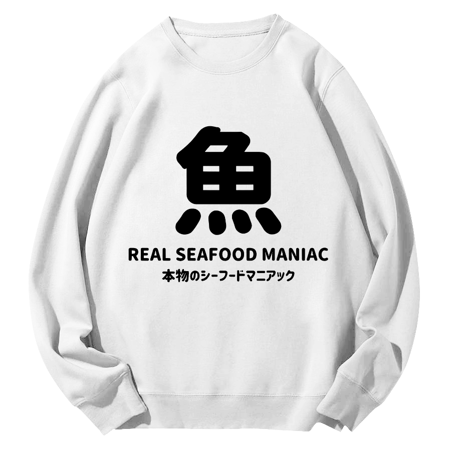Japanese Fish Script Round Neck Sweatshirt-Zazasy